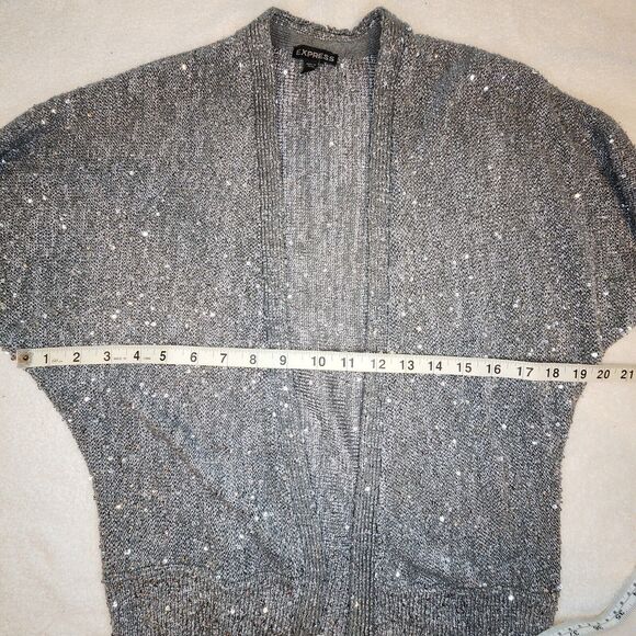 Express Womens Open Cardigan Gray Sparkly Sequin Silver Small - Picture 6 of 6